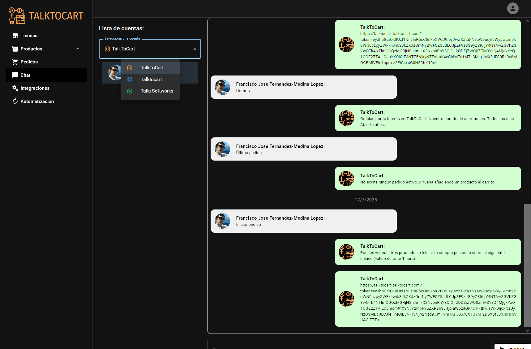 Gestión multicuenta de chats en redes sociales